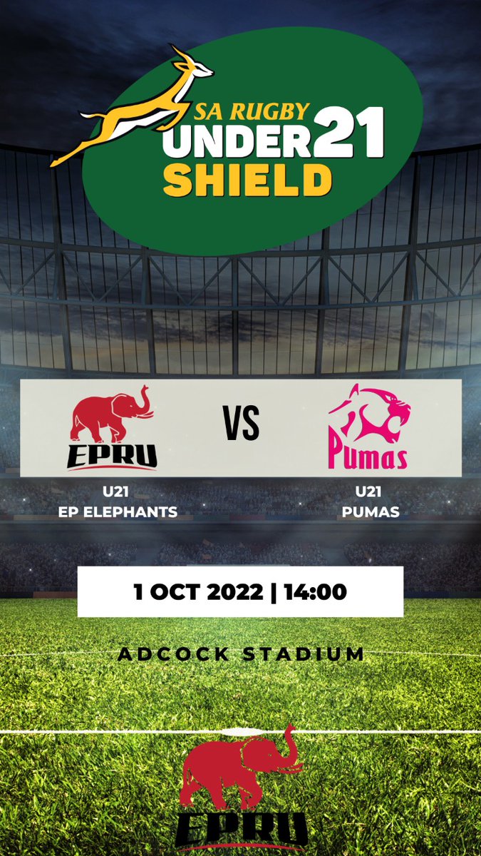 EP_Rugby1's tweet photo. The @bokrugby u21 Shield continues this weekend!

Our u21 Elephants will be taking on the Pumas at the Adcock stadium in Port Elizabeth
#rugby #sarugby #rugbylife #u21 #league #elephants https://t.co/VabUYJ39d7