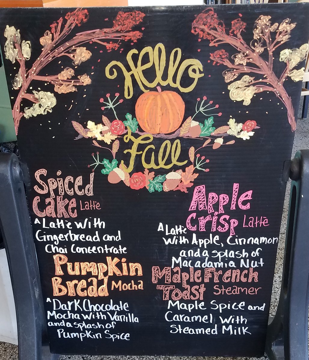 TheAtticCorner's tweet photo. Are you into the fall weather like one of our barista's are? As the weather gets colder, come grab a hot flavored latte and embrace the "pumpkin spice" season! We've got three espresso drinks and even one flavored steamer (no caffeine) to satisfy that craving! https://t.co/vPdopYYPN4