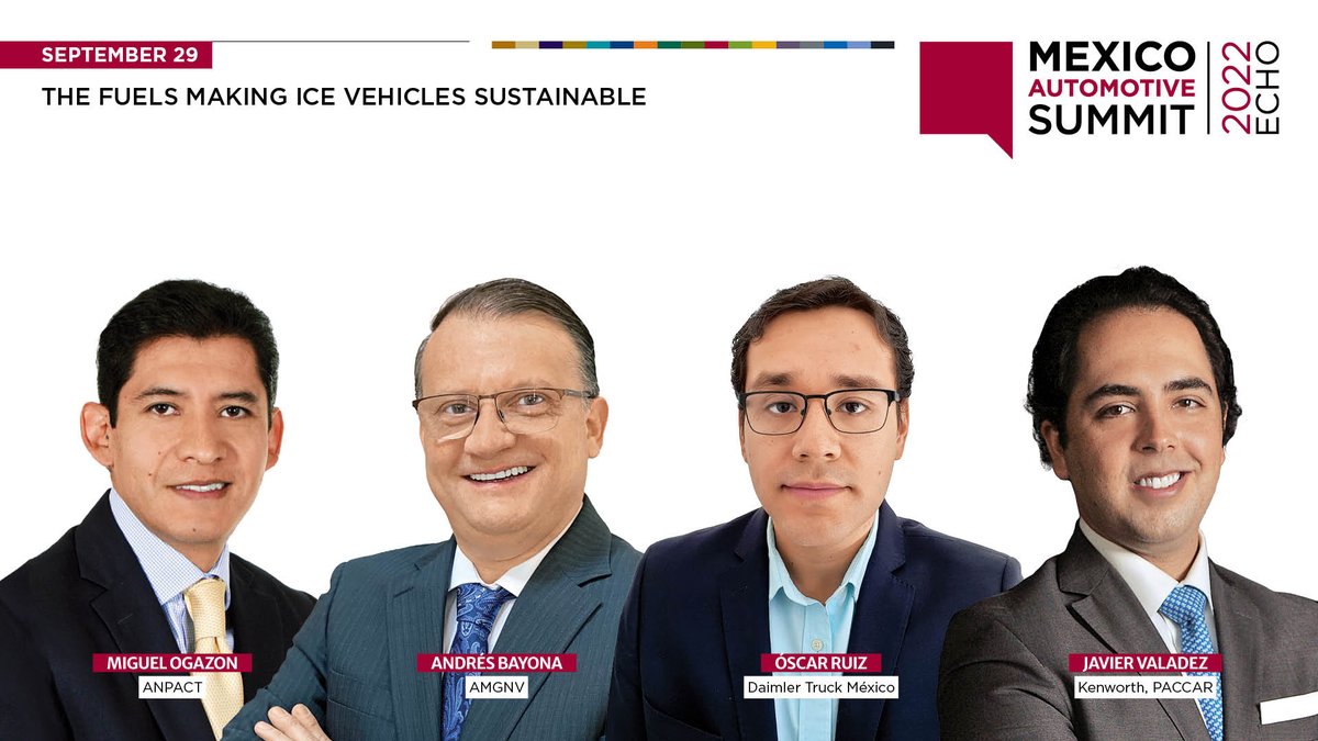 mexautomotive's tweet photo. Less than 24 hours for our #MexicoAutomotiveSummit 2022 ECHO!
Join MIGUEL OGAZON - @Anpact, Andres Alfonso Bayona - #AMGNV, Oscar Ruiz - #DaimlerTruck and Javier Valadez Ortega - @PACCAR in the panel "The Fuels Making ICE Vehicles Sustainable"
https://t.co/5T2K37bBQA https://t.co/0rQ5Elu0vh