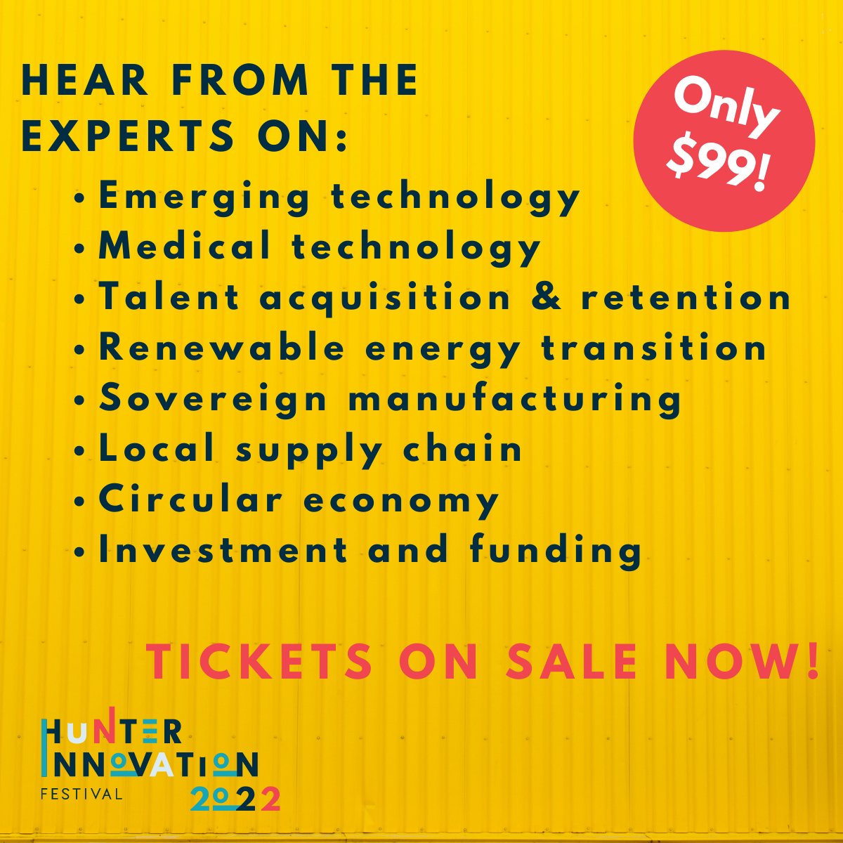 With 15+ expert speakers, the 2022 #HunterInnovationFestival has something for everyone!

Secure your spot today for just $99! This includes the full conference access, all meals,  the innovation showcase plus networking drinks.

Tix at bit.ly/3Sh33mz