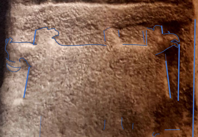 EricaCollierSFF's tweet photo. @GovanStones @3Dgroovanstones @HorneSupremacy It could almost be a "Viking"-style tent or building with carved cross-pieces at both ends of the roof line, but that still doesn't explain the bit sticking up right of center. (Blue lines inexact but enough for the gist). https://t.co/s0gscDVzRB