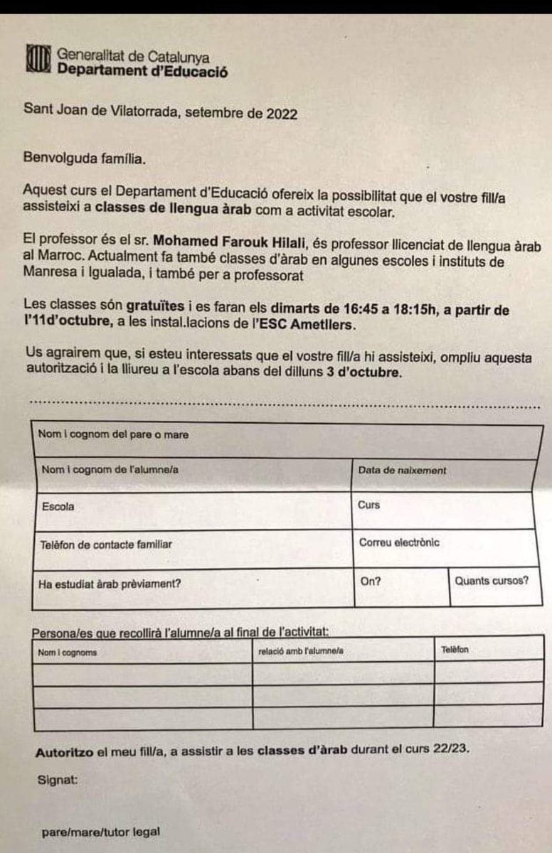 fructado's tweet photo. Clases en Español.... contadas y desovedeciendo a la justicia..
Clases en árabe.... todas las facilidades ... Eso en inmersión.!!  Cataluña ....la nueva Marsella,  sino al tiempo.. https://t.co/uqnwUqtmYq