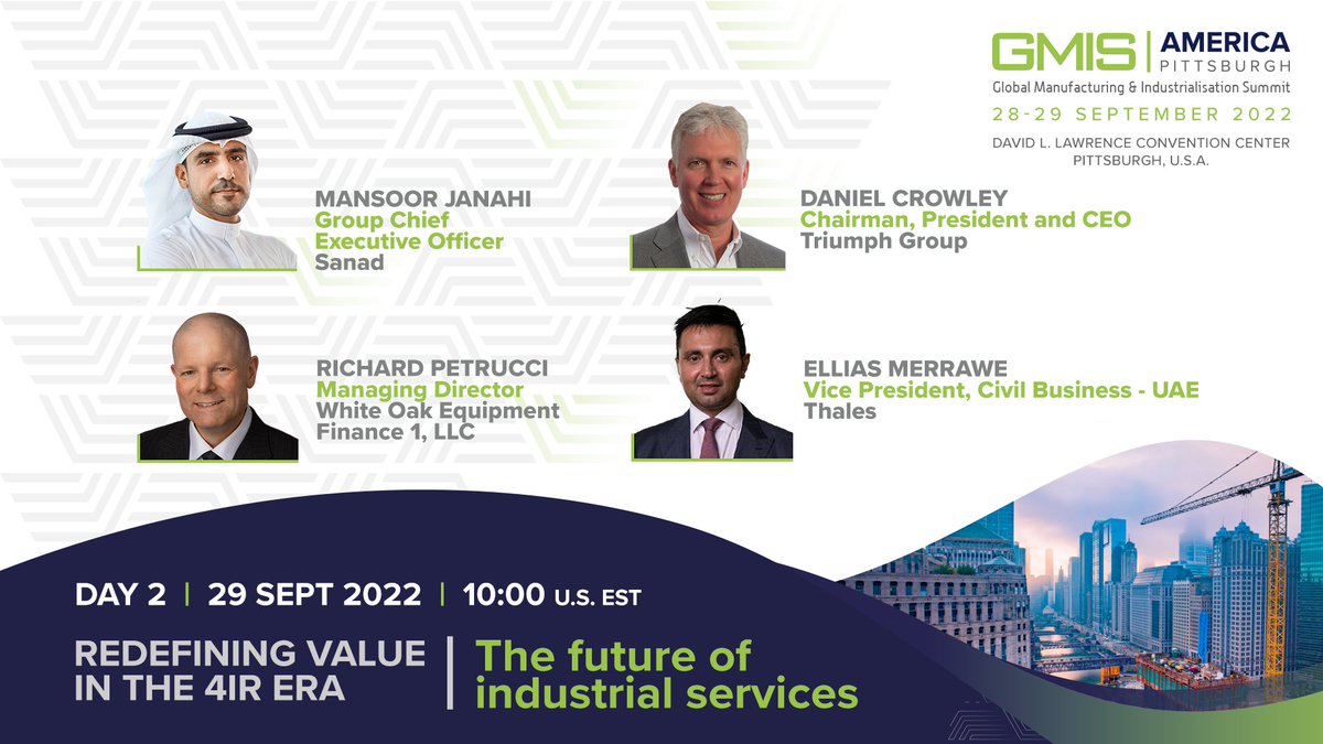 Our platinum partner & UAE industrial services champion, Sanad will be taking to the stage along with @ThalesMEA, @TriumphGroup & @whiteoakeurope to discuss how services industry is responding to the 4th industrial revolution. Register to attend at gmisummit.com/summits/2022 #GMIS