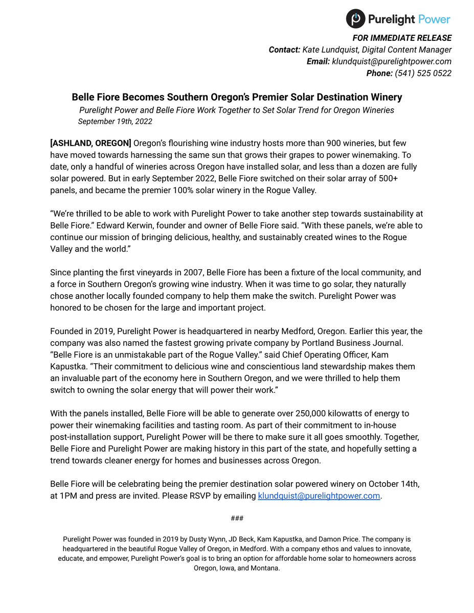 PurelightSolar's tweet photo. In beautiful #SouthernOregon, the renowned Belle Fiore winery turned on their #PurelightPower solar array and became the area's premier solar and destination winery!
Read more about how Belle Fiore is setting the trend of solar-powered wineries at https://t.co/FJ4lTWg3xv https://t.co/02t8M1QRMM