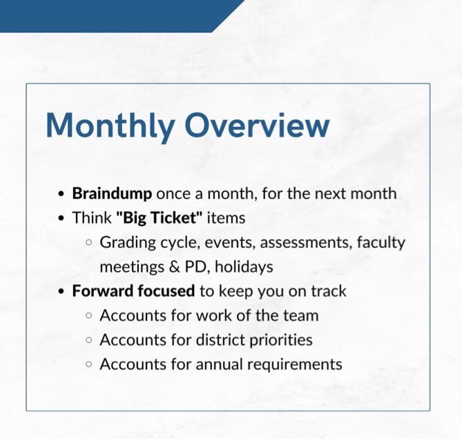 terridosborne's tweet photo. A major part of leading yourself well is planning & preparation. That means having effective strategies for managing the constant input of leadership. Do you create a Monthly Overview? Mine is ready to go for October ๐ช๐ฝ... Tips from the #NovicePrincipalSymposium ๐ฉ๐พโ๐ซ๐ฅ#Excelevate https://t.co/SEJQGO0hmO