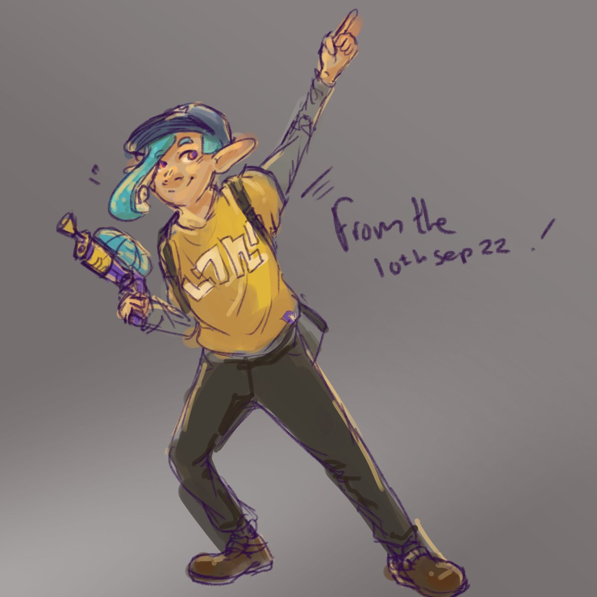 ArtsKzena's tweet photo. One of my first outfits in splatoon 3, loving the game so you'll see quite a bit of splatoon art from me for a lil while :D 
#splatoon3art #splatoon3fanart https://t.co/rPKURq4kjz