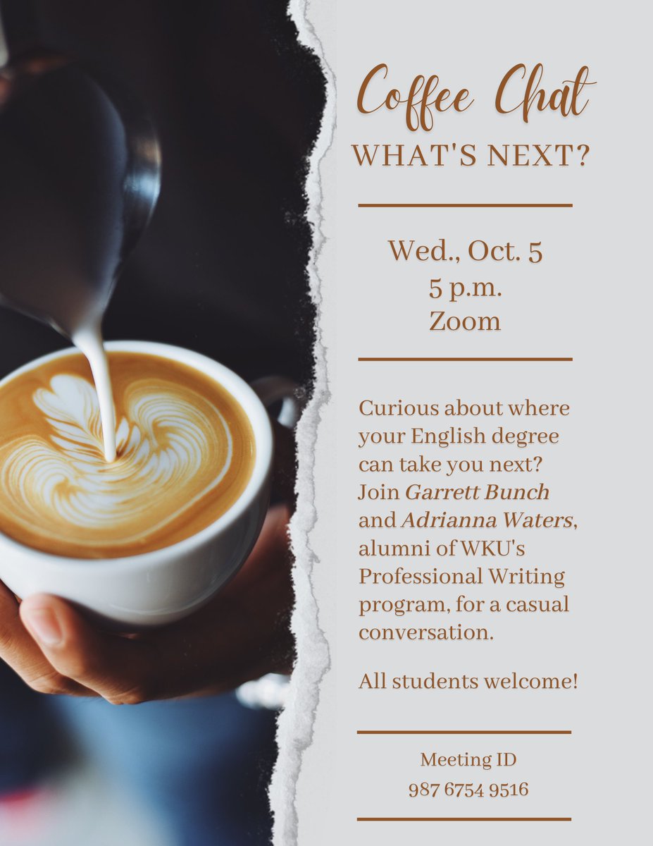 Join us next Wednesday, October 5 at 5 p.m. in catching up with two of our Professional Writing alumni. Garrett and Adrianna have had a lot of experience since graduating, and they are a great resource for students hoping to navigate the field.