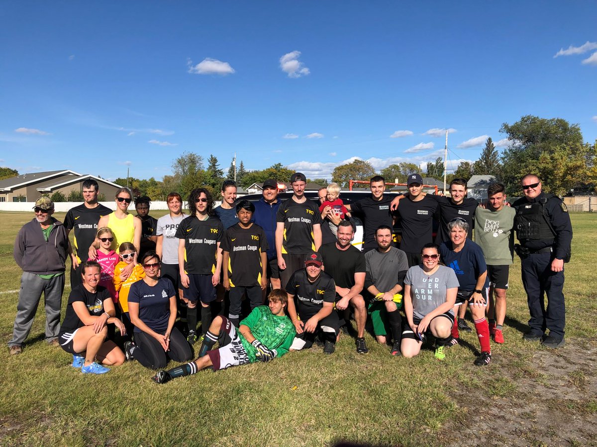 BrandonPolice's tweet photo. Thank you to the @SpecOManitoba Westman Cougars for inviting us to play soccer this past weekend! #BDNMB #SOM #ChooseToInclude #WhyILoveSOM #AcceptWithNoException https://t.co/rttwBm54xF