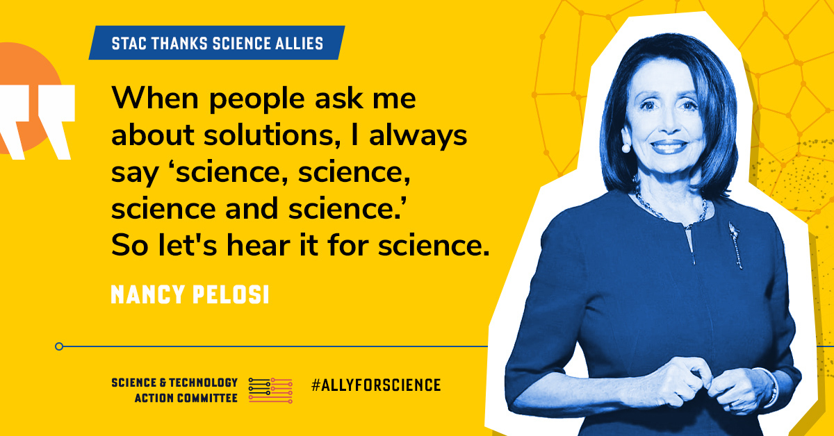 SciTechAction's tweet photo. Investing in science &amp; tech is a win for America. Thank you @SpeakerPelosi for your diligent work to reenergize the U.S. leadership in S&amp;T at home and abroad. We're excited to support you as you work to secure full funding of the bills! #AllyForScience https://t.co/9slfUd0VaW https://t.co/OSIXu8LFRQ
