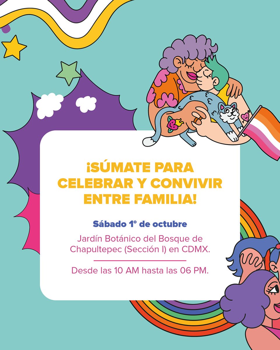 RedMadresLesbMX's tweet photo. Éste sábado 1 de octubre celebraremos la primera edición de nuestro picnic "Familias con orgullo" a partir de las 10:00 AM en el Jardín Botánico.
Habrá actividades y muchas familias!! https://t.co/aYxC0H8v2o