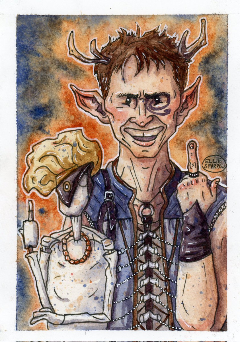 LOOK AT MY DISASTER BOYS. 
<a href="/elliesparrowart/">Ellie Sparrow</a> is open for commisions and stupidly talented! 
I love what they've done with my LARP character 😭

elliesparrowart.com
