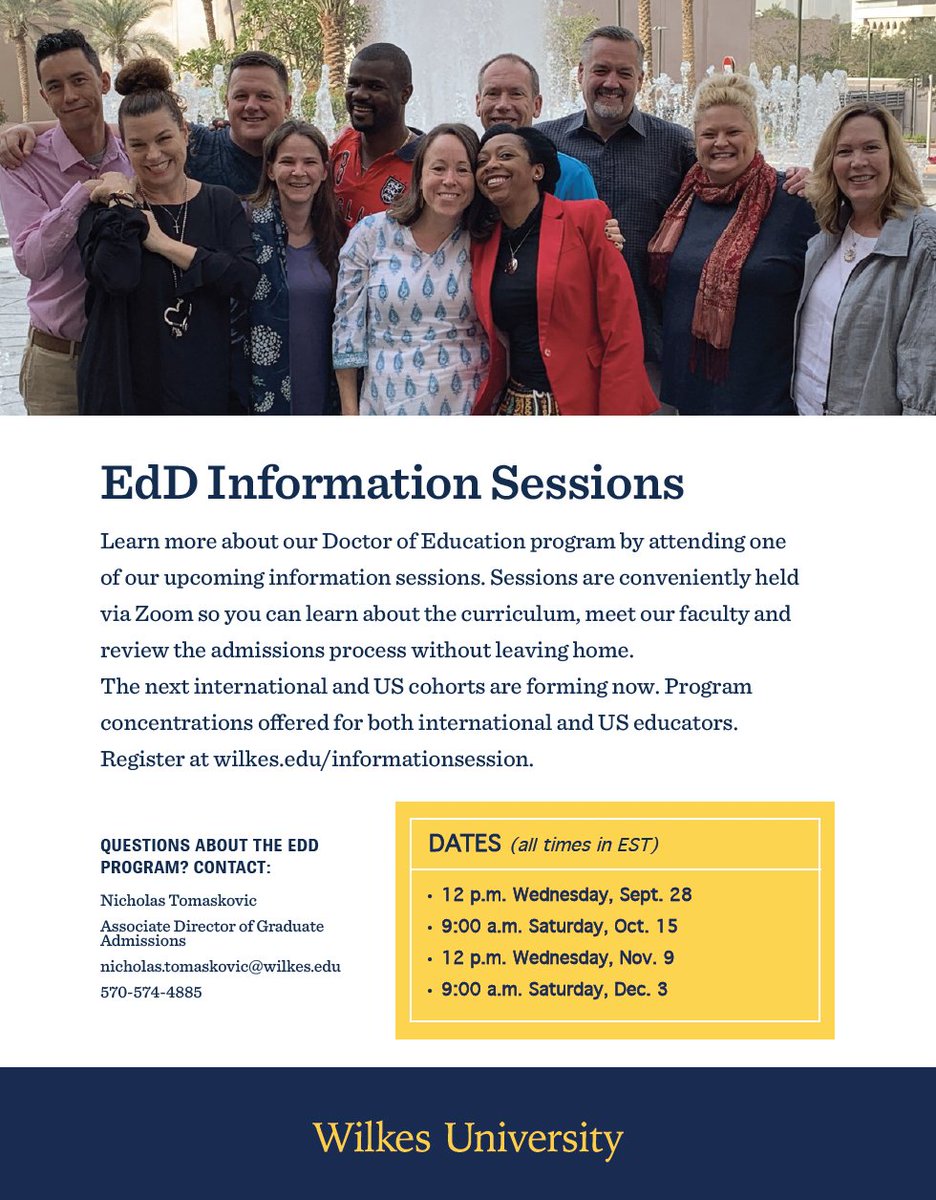Calling all international educators &amp; leaders...Are you looking to earn your EdD with a world-class scholarly community?Register for an upcoming info session &amp; begin your journey with us this spring. wilkes.edu/informationses…