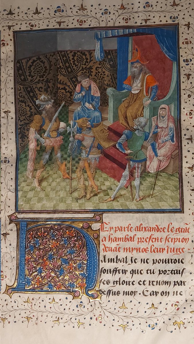 Lucian of Samosata, Twelfth Dialogue of the Dead, manuscript, 15th c. An imaginary dialogue between Alexander the Great, Hannibal & Scipio Africanus before Minos of Crete 
#reception #whoscomingtodinner #generals #flyonthewall #lottatestosterone #ancienthistory #latemiddleages