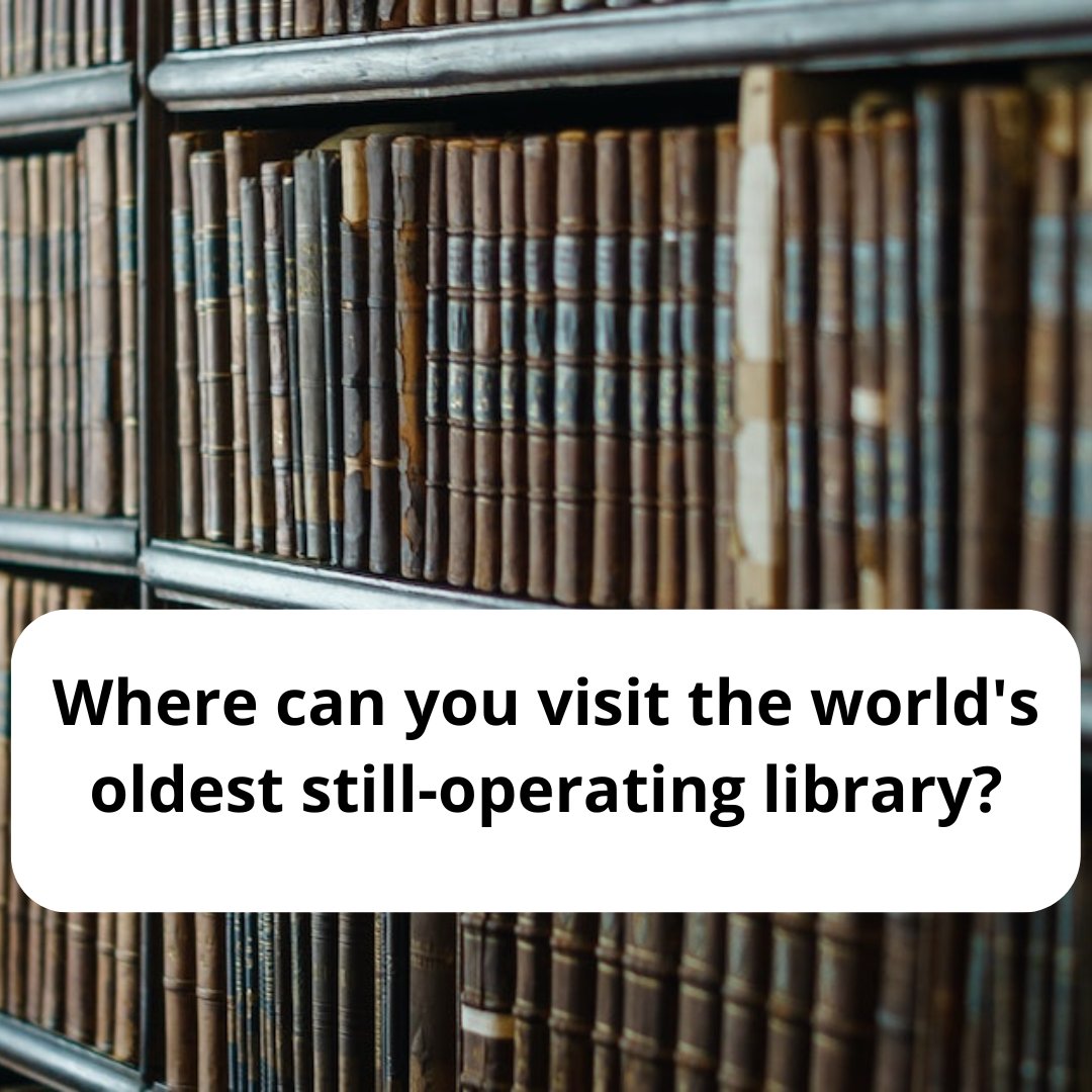 Headtiltfun's tweet photo. A-Egypt, B- England, C- Germany or D- Morocco?
 #headtiltfun #trivia #didyouknow #doyouknow #quiztime #tuesdaytrivia #triviatuesday #oldlibrary #library #books #bookish #oldbooks #booklover #history #oldestlibrary #reader #bookcommunity #librarylove #architecture #allthebooks https://t.co/a4ofc6Lk4v