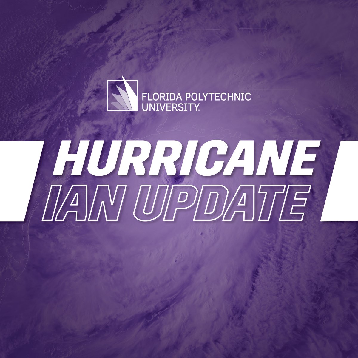 Hurricane Ian Update: 2:40 p.m., 9/27 The Florida Poly emergency management team continues to closely track the approach of Hurricane Ian, and we are in close contact with local and state emergency officials as the storm unfolds. Read more: bit.ly/3LMPLLP