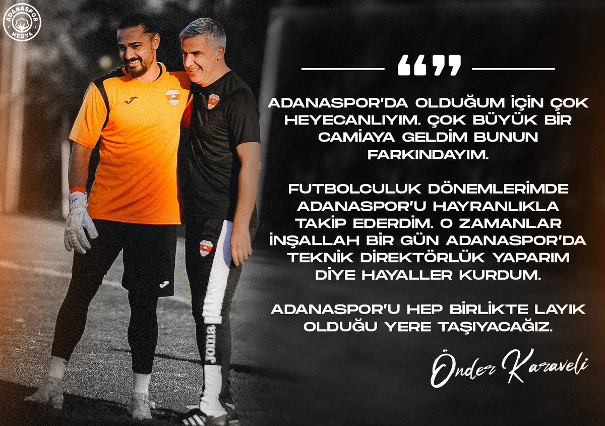 🔔Teknik Direktörümüz Önder Karaveli: Adanaspor'u hep birlikte layık olduğu yere taşıyacağız.