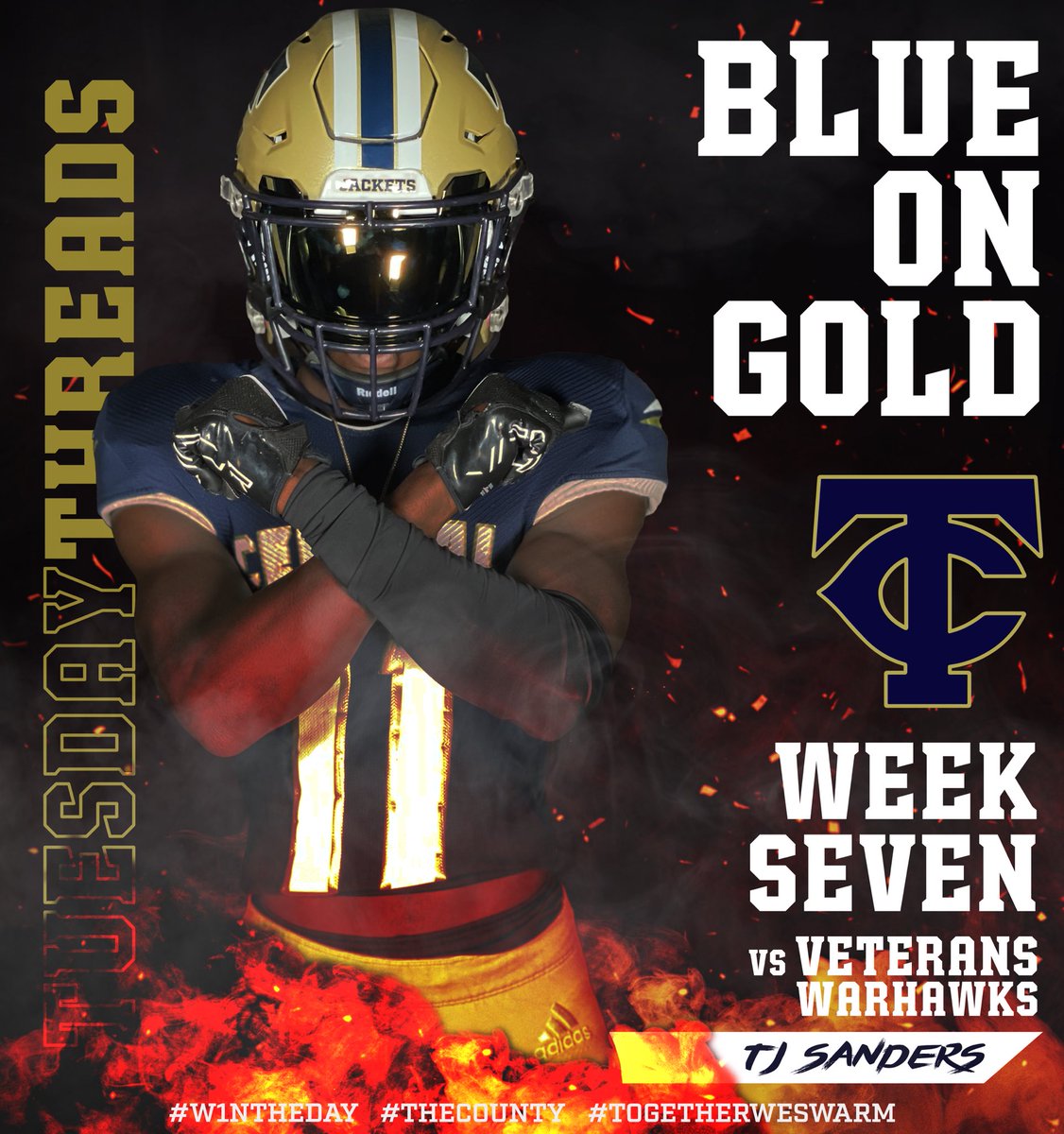 tcchsyjfootball's tweet photo. We’re playing on Wednesday so how about some #TuesdayThreads this week?! Going traditional this week for our game vs Veterans! Bring The Juice! #TheCounty #TogetherWeSwarm #W1NTHEDAY https://t.co/7QwnKW5bCe