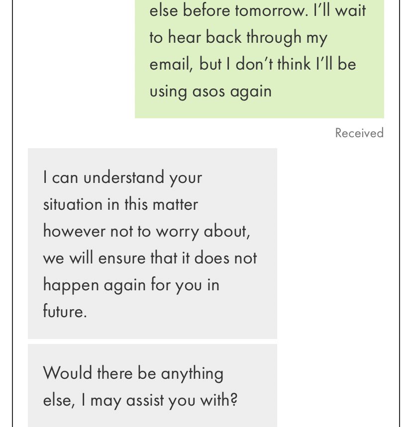 xdanxdoox's tweet photo. @bobcoughlan @ASOSMarketplace @ASOS @ASOS that’s exactly what they wrote to me - the boldest statement of the year 😂 - side note they never got back to me via email !! https://t.co/w4nZJGdtMz