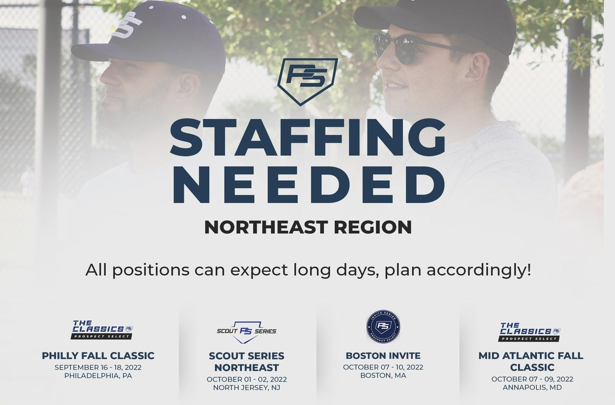 Looking for staff Oct 7-9 in the Annapolis / Baltimore, MD regions, both Gate Attendant and Field Attendant roles. If interested please DM or email marcr@ps-baseball.com