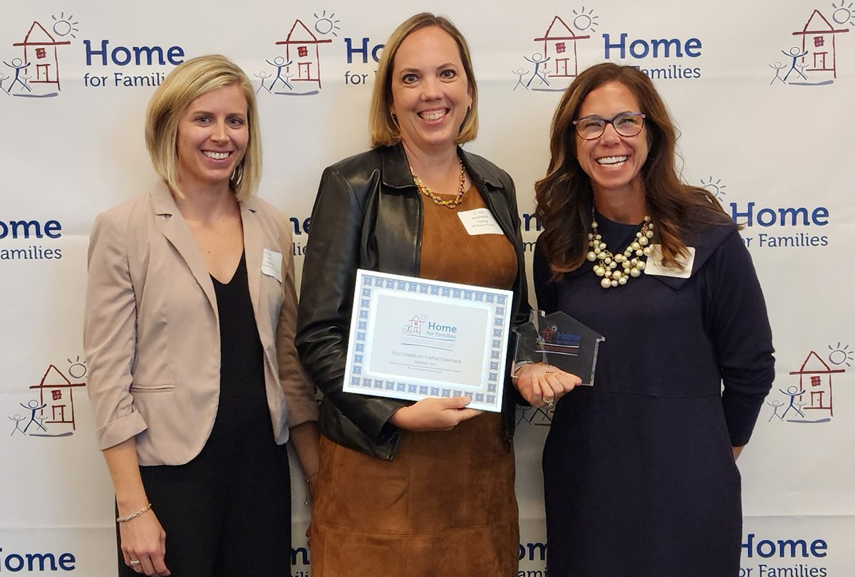 Hexion is pleased to partner with <a href="/HomeForFamilies/">Home for Families</a>. We were honored to recently receive the “Community Impact Partner Award” for our long-standing support.  

(Pictured l-r: Amy Robinson, HFF Board Chairperson; Stephanie Couhig, Hexion; and Michelle White, HFF Board Secretary.)