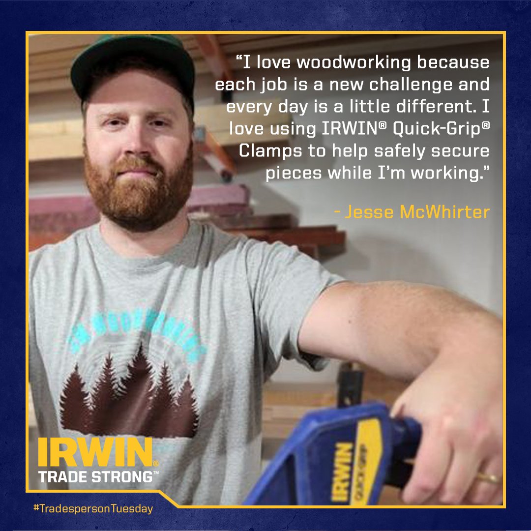Happy #TradespersonTuesday! When it comes to #woodworking, Jesse McWhirter loves the challenge — and his trusted Quick-Grip® #Clamps. Thanks for all you do, Jesse!