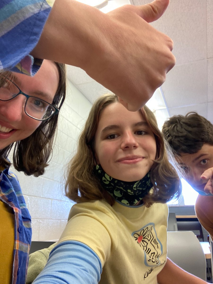 MHS_GreenTeam's tweet photo. here's the green team leaders. lauren on left, b in middle, the guy is on the right isn't a leader he just showed up and wouldn't leave https://t.co/9ooMa11TM9