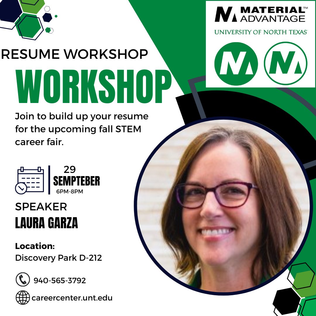 UNT_MA's tweet photo. Resume workshop this Thursday! Learn all the tips and tricks to making a great resume from Laura Garza, and make an awesome resume that will knock the socks off the interviewers. https://t.co/DCbxQ09P8C