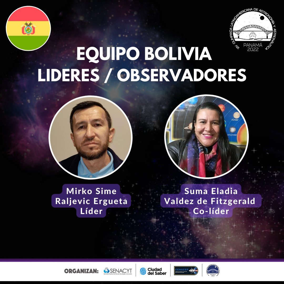OLAA (@olaa_astro) on Twitter photo 🇧🇴BOLIVIA🇧🇴
Hoy les mostramos a los representantes de Bolivia en la XIV Olimpiada Latinoamericana de Astronomía y Astronáutica Panamá 2022.
<a href="/senacyt/">Senacyt Panamá</a> <a href="/CiudaddelSaber/">Ciudad del Saber</a>
#OLAAPanama2022 #ElFuturoEstaEnLasEstrellas #Panamá #Bolivia 🇧🇴BOLIVIA🇧🇴
Hoy les mostramos a los representantes de Bolivia en la XIV Olimpiada Latinoamericana de Astronomía y Astronáutica Panamá 2022.
<a href="/senacyt/">Senacyt Panamá</a> <a href="/CiudaddelSaber/">Ciudad del Saber</a>
#OLAAPanama2022 #ElFuturoEstaEnLasEstrellas #Panamá #Bolivia