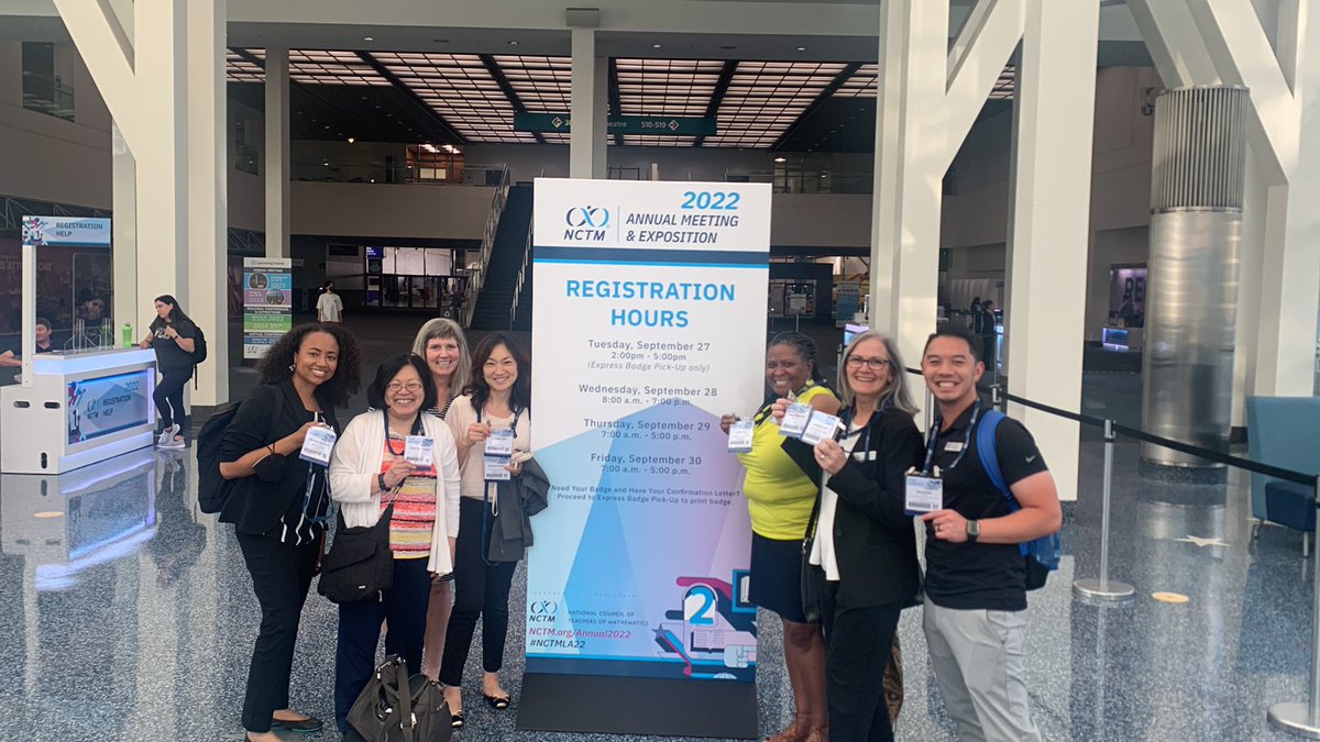 The #nctmla22 board members are in the house! Just picked up our registration!@LorieHuff1 <a href="/camats10/">Carol Matsumoto</a> <a href="/outzsj/">Jennifer Outzs</a> <a href="/completemath/">Jenn Suh</a> <a href="/dai_mathguy/">David Dai</a> <a href="/Kidsmathtalk/">Desiree Y. Harrison</a>