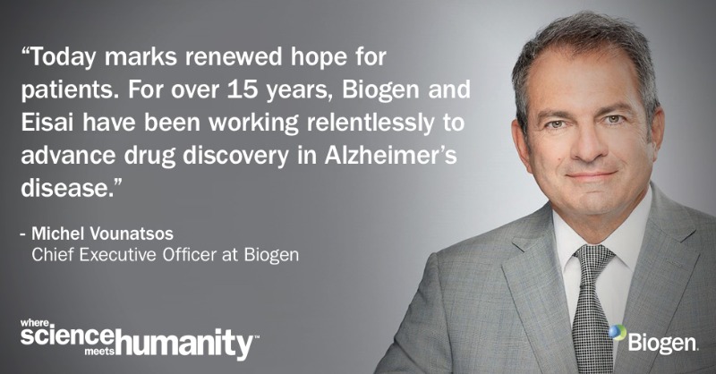 biogen's tweet photo. Today, along with @EisaiUS, we shared the Phase 3 data from our ongoing research in #Alzheimers. Read more:
