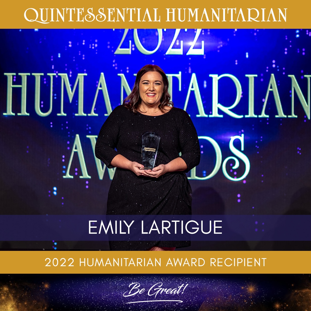 begreatnetwork's tweet photo. Congratulations to EMILY LARTIGUE (Founder of Cast Member Pantry) for receiving our Quintessential Humanitarian Award at our 2022 Be Great! Humanitarian Awards on 9/9/22. 🤩

Emily is a former Disney employee who at the height of the COVID-19 pandemic, launched a food pantry ... https://t.co/9Jgm7qXvD2