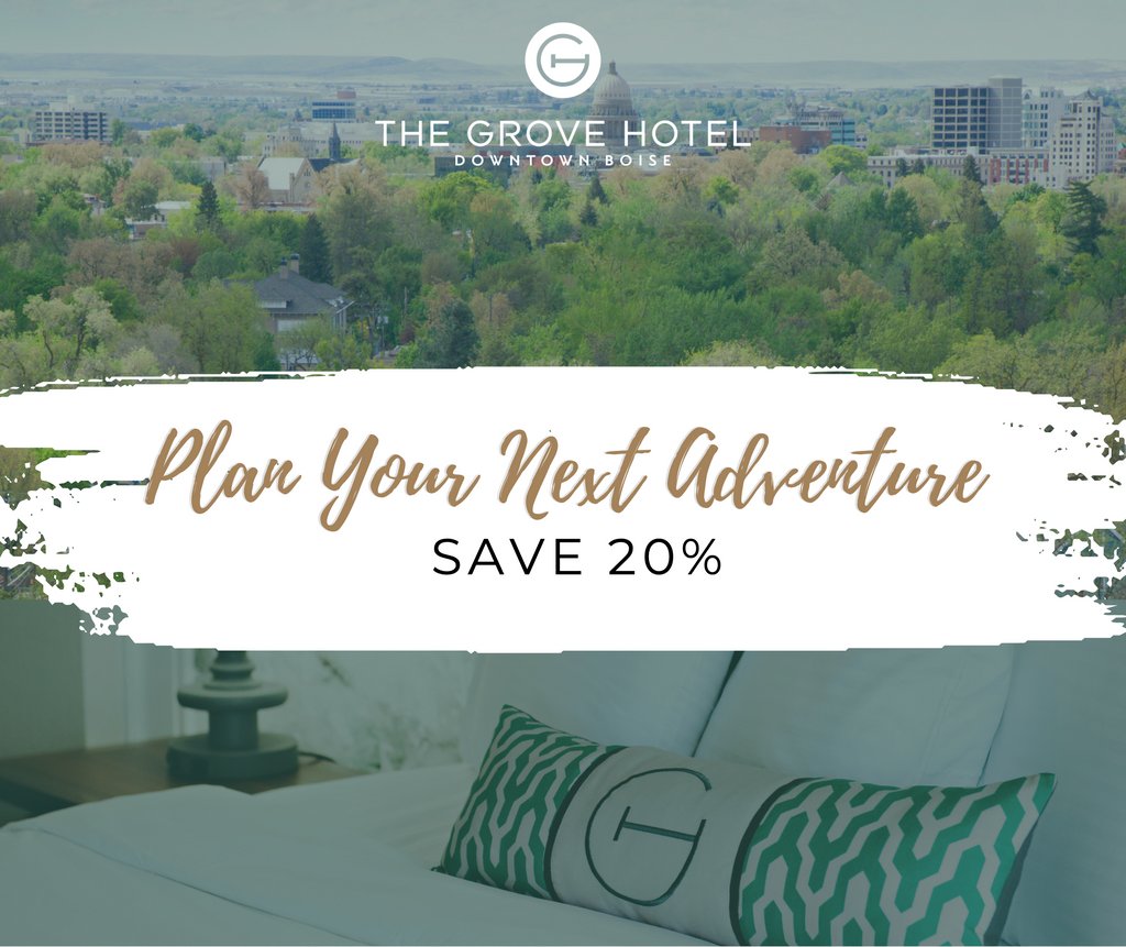 Thinking about visiting the City of Trees? Save 20% when you book your stay two weeks in advance 🌲🌲🌲

#boise #cityoftrees #downtown #savings #groveboise #advancepurchase