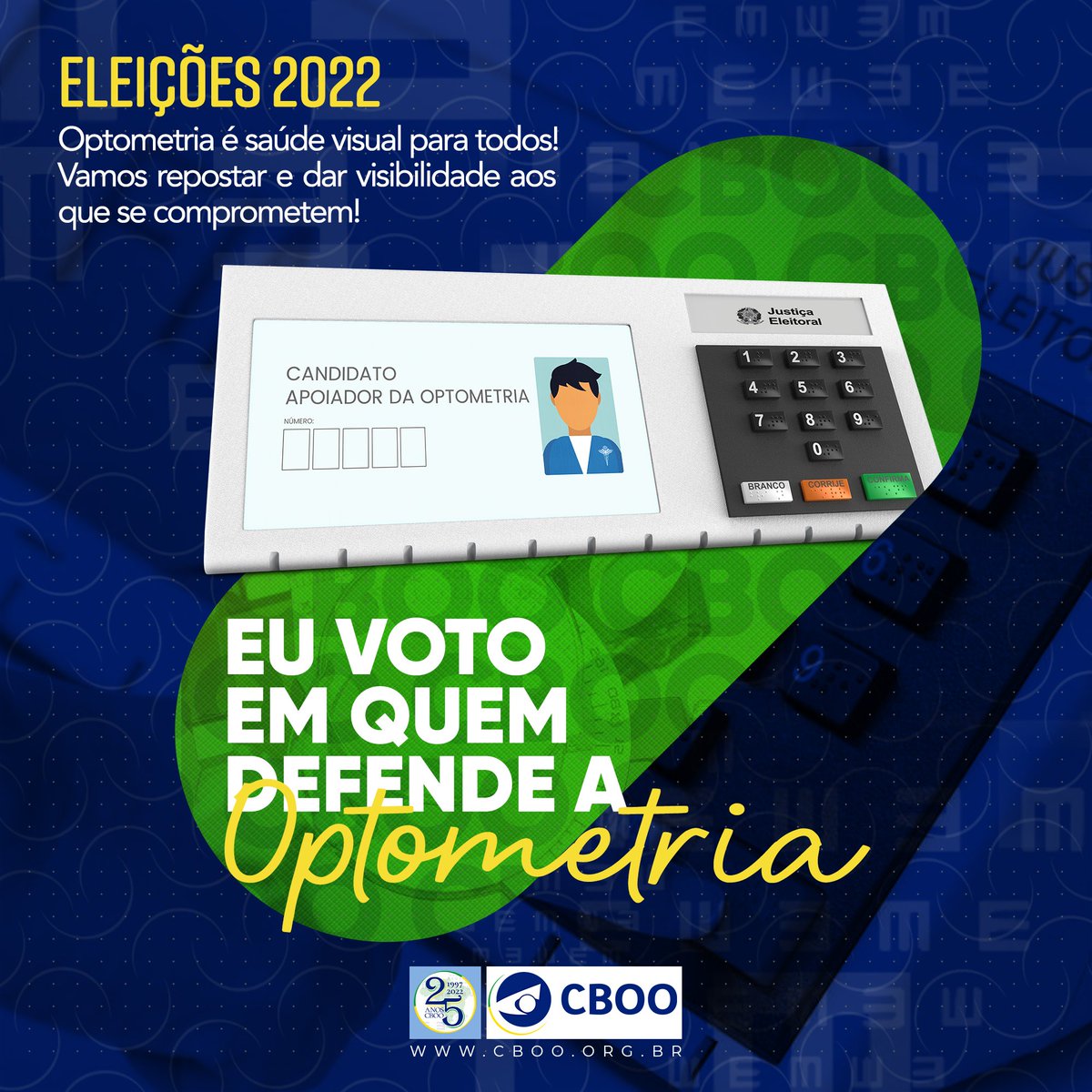 CBOOBrasil's tweet photo. Confie seu VOTO àqueles que tiverem comprometimento real com a Optometria e com a saúde visual da população.
Campanha CBOO: EU VOTO EM QUEM DEFENDE A OPTOMETRIA!
Optometria é saúde visual para todos!
#OptometriaSim #Eleicoes2022
https://t.co/OqWGDzRNNQ https://t.co/3CgNgldWL1