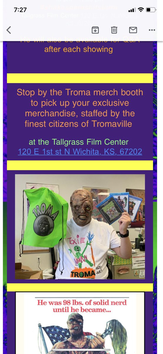 80sbabyTru's tweet photo. Greetings! From Tromaville Kansas!!! 
Meet #Toxie and #President of @Troma_Team and #Creator of #thetoxicavenger 

Uncle @lloydkaufman !! Free autographs! Photos! And always a great time! 

@TromaNOWApp @TromaRon @DanTheTromite @TrometteJillian @KraziRenee @TromaArmy #TromaDirect https://t.co/pDt8x444SV