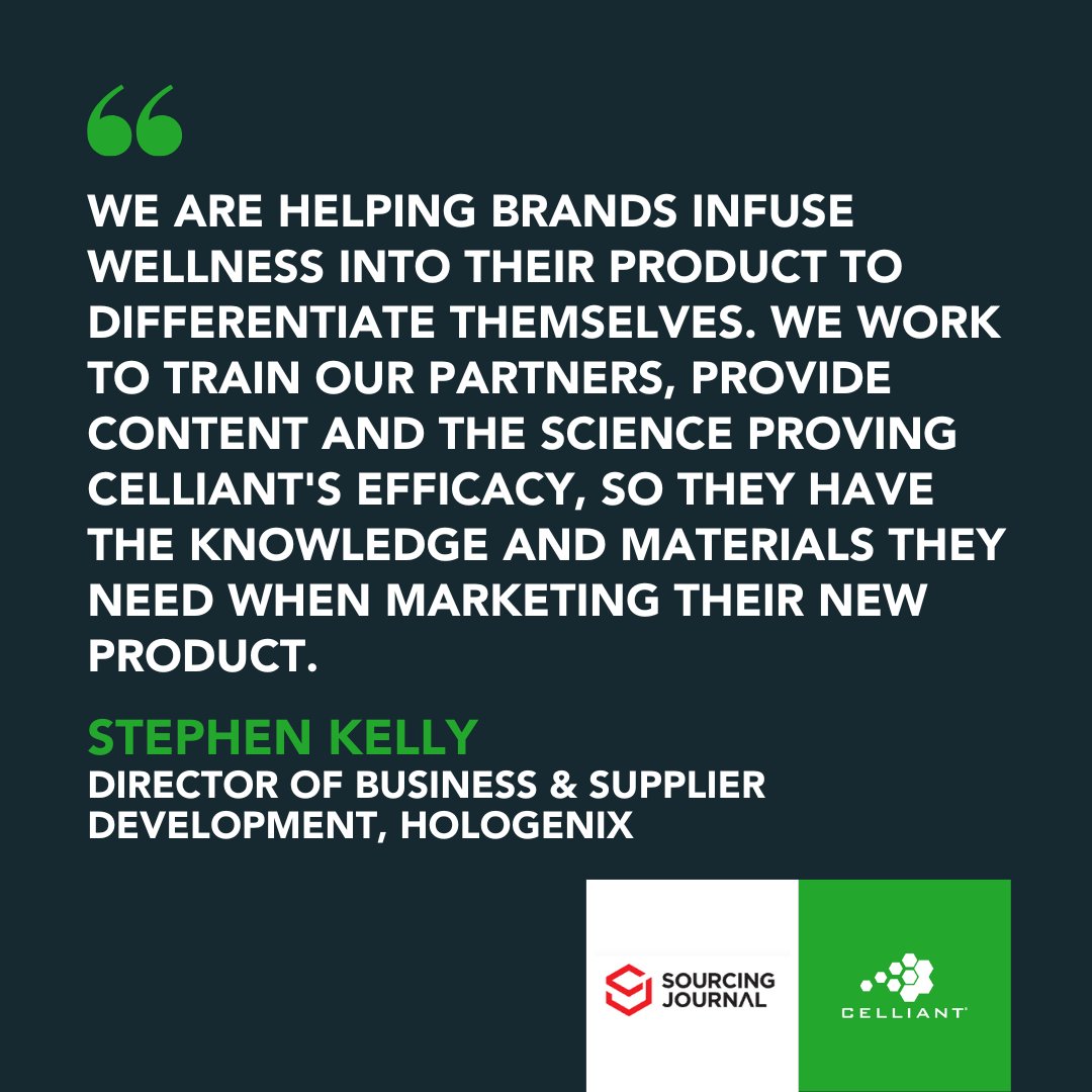 Celliant's tweet photo. In @SourcingJournal's Material Innovations Report, Stephen Kelly discusses some of the benefits of working with an ingredient brand like CELLIANT and shares how #CELLIANT is helping brands deliver wellness benefits into unlimited product applications: https://t.co/DhrMoHuOSJ https://t.co/HrcNErfEsP
