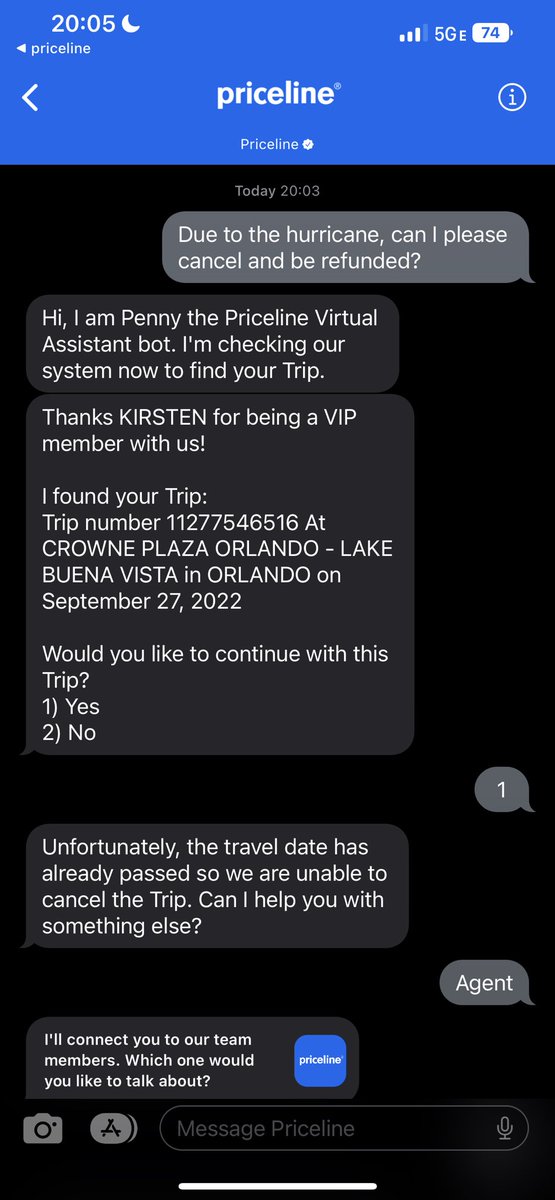NoFilter911's tweet photo. Grrrreat customer service once again, @Priceline….  I can assure you this travel date hasn’t passed… https://t.co/S7peRmA2bU