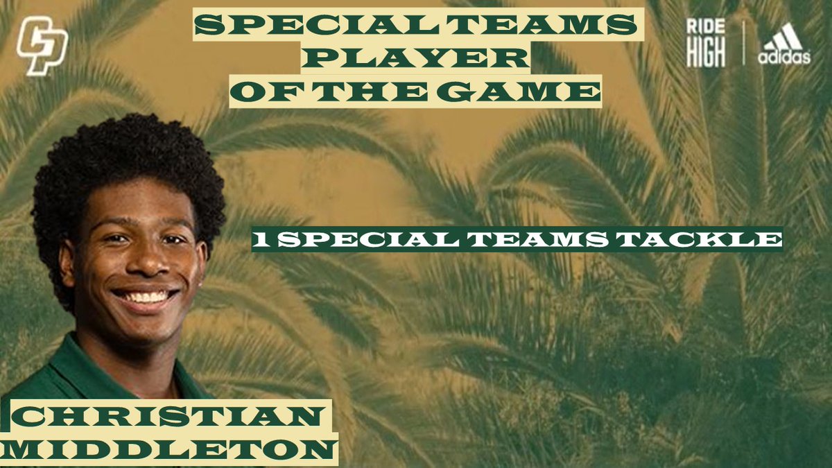 CONGRATS TO <a href="/Cmiddleton2021/">Christian Middleton</a> ON BEING NAMED
SPECIAL TEAMS PLAYER OF THE WEEK FOR WEEK 3!
#RIDEHIGH
#C3