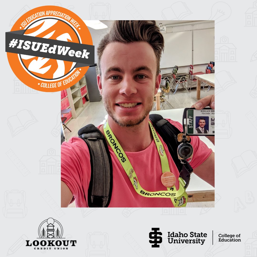 IdahoStateEd's tweet photo. Celebrating Mr. Kiegan Brewer, who is a middle school math teacher at Franklin Middle School.  As Kiegan said, "I love teaching because I want to help change as many 'I hate math' sentiments as possible." SHARE this post and tell us why you love teaching. #ISUEdWeek https://t.co/pLNFDwmwcF