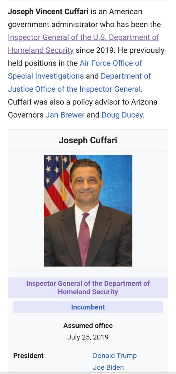 Loveon999's tweet photo. @TeresaCCarter2 @AShoutOutfromMN @arapaho415 @clearing_fog @insiderfilms1 @satirehat @ThomasS4217 @leesgirl9 Joseph #Cuffari, Inspector General of the U.S. Department of Homeland Security https://t.co/1KdmGNPWde