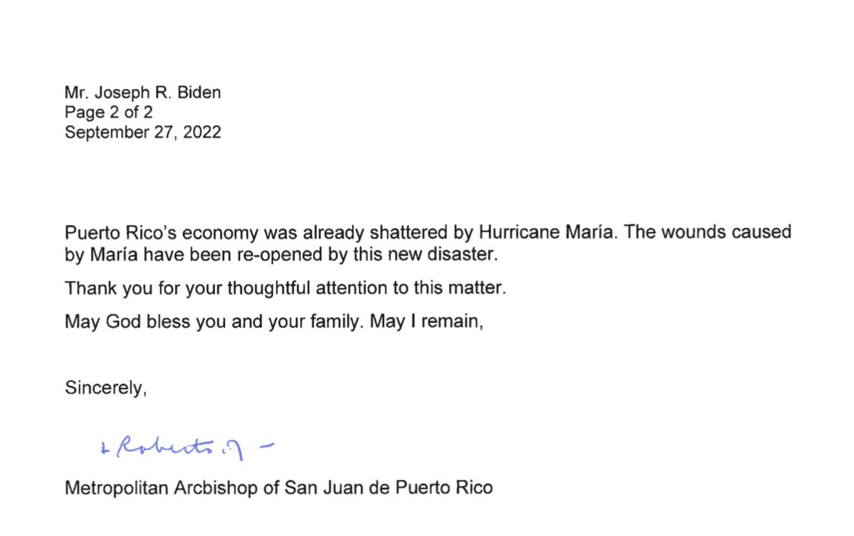 Top Catholic official in Puerto Rico, the Archbishop of San Juan, has written to President Biden (who’s Catholic), saying I “respectfully urge you to temporarily waive the Jones Act.” adding: Luma assertion that most customers have power “does not match our lived experience.”
