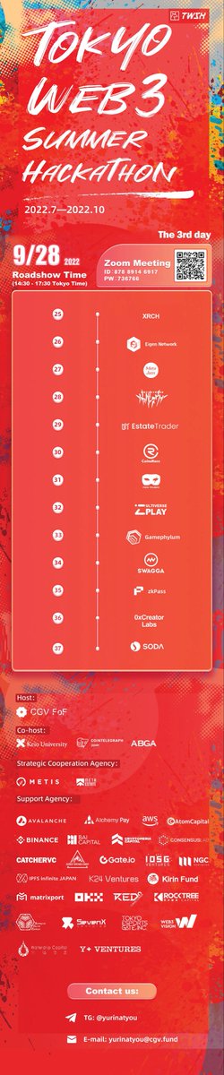 MetaMechaverse's tweet photo. 🔥Roadshow Time of #TWSH🔥
🎉Mechaverse's roadshow time is coming, let's hear what we have developed during this time.
🪂 9/28/2022
15:30 (Tokyo time)
✅ Zoom meeting:https://t.co/nwu8r2PyP3
ID:857 3634 8767
PW:846266
💎Tokyo Web3 Summer Hackathon💎#Web3 #SummerHackathon https://t.co/tQoltmiOGA