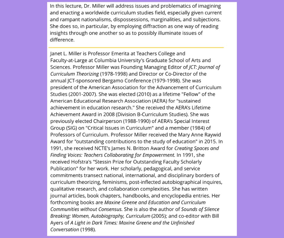 The second of two awesome events lined up for TOMORROW! Dr. Janet Miller will deliver a guest lecture at 4:30pm in the Barnes &amp; Noble event space! Come check it out!