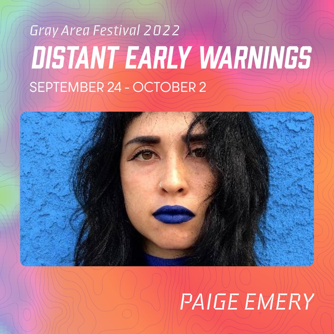 Gray Area (@grayareaorg) on Twitter photo Artist Paige Emery <a href="/PaigeEmery_/">Paige Emery</a> joins us on Friday morning for an artist talk about divination, ecological consciousness, and ‘unpredicting the future.’
Full Gray Area Festival Schedule:
grayareafestival.io/schedule/ Artist Paige Emery <a href="/PaigeEmery_/">Paige Emery</a> joins us on Friday morning for an artist talk about divination, ecological consciousness, and ‘unpredicting the future.’
Full Gray Area Festival Schedule:
grayareafestival.io/schedule/