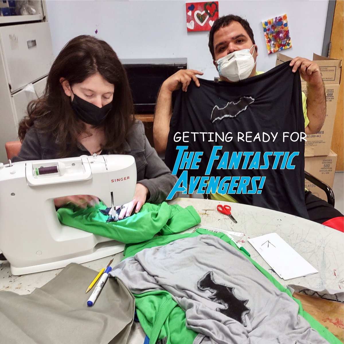 SpArcPhilly's tweet photo. We're finalizing some costume details, getting ready for the "Fantastic Avengers" play this Thursday. Check out the link below for the @FringeArts event info @cherrystpier! #SpArcServices #SpArcFun #PhillyArtScene #FringeArts #CherryStPier
https://t.co/g56qFCGO21 https://t.co/cbHeqQeaT1