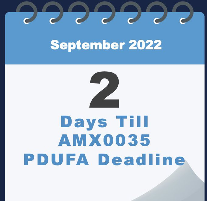 The deadline for <a href="/US_FDA/">U.S. FDA</a> to approve #AMX0035 is 2 days away. A decision must be made by September 29th. When we asked the #FDA to work on the #ALS clock, we didn't have a buzzer beater in mind. Nonetheless, the ALS community would salute approval just the same, <a href="/DrCaliff_FDA/">Dr. Robert M. Califf</a>. 🙏