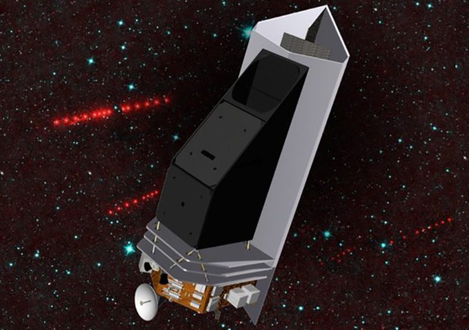 an illustration of the NEO Surveyor telescope in space