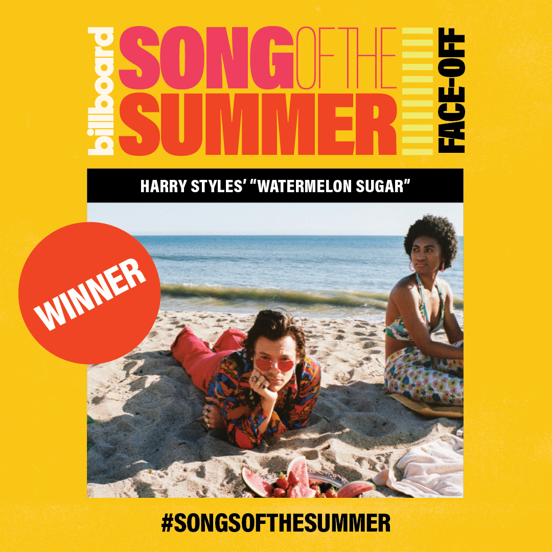 billboard's tweet photo. And the #SongsOfTheSummer winner is. . . @Harry_Styles' "Watermelon Sugar"! 

https://t.co/U5eKJwnO9R https://t.co/4W6CqfIAxn