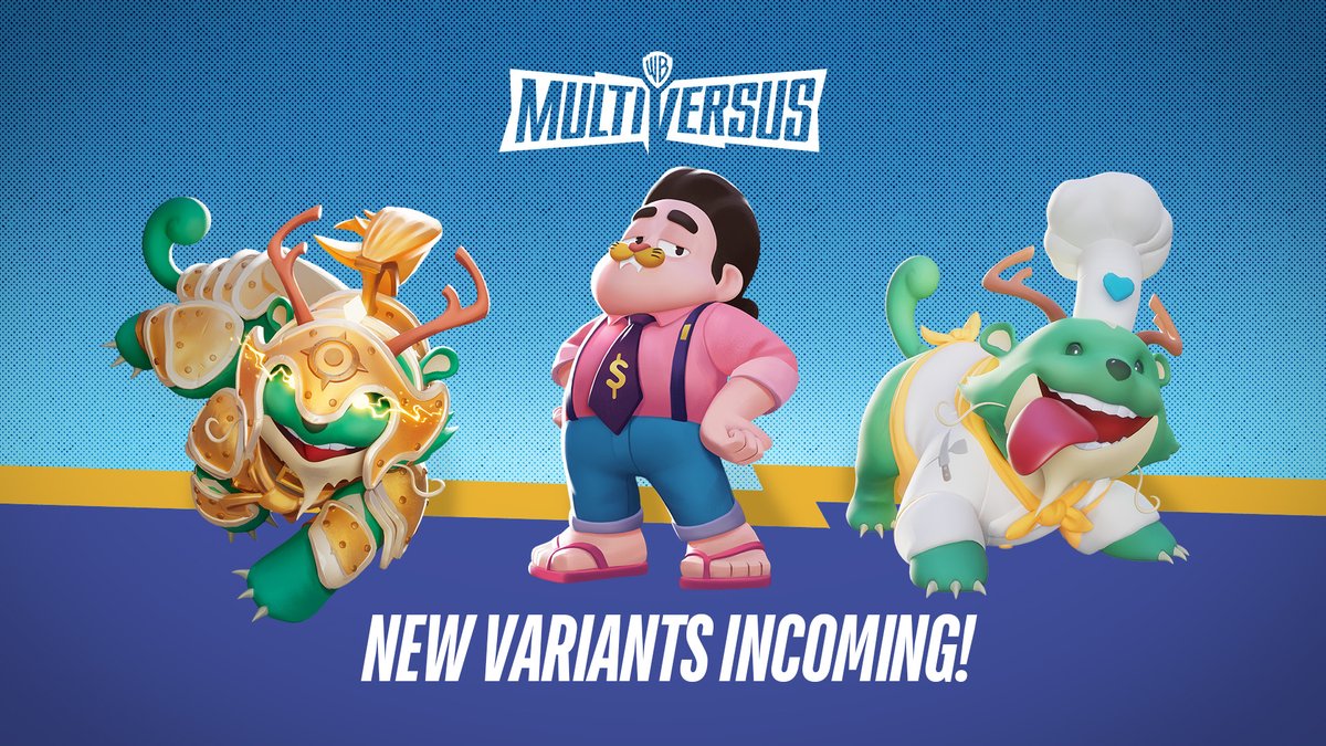 multiversus's tweet photo. We added a few fresh variants today! Keep an eye out for Golden Reindog, Tiger Millionaire Steven, and Chef Reindog. #MultiVersus https://t.co/4jNvAc5kmn