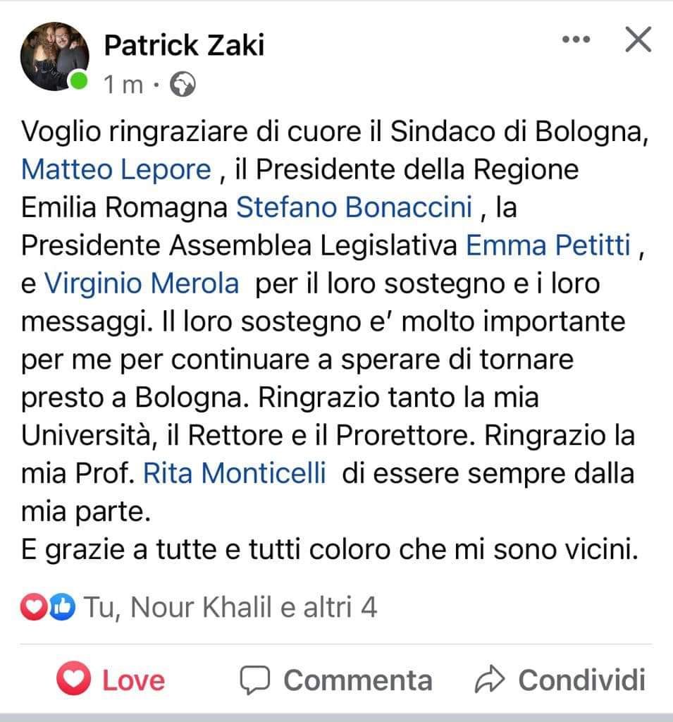 Ti aspettiamo a Bologna, Patrick.

Nel frattempo, non ci arrendiamo a questa strategia intimidatoria.