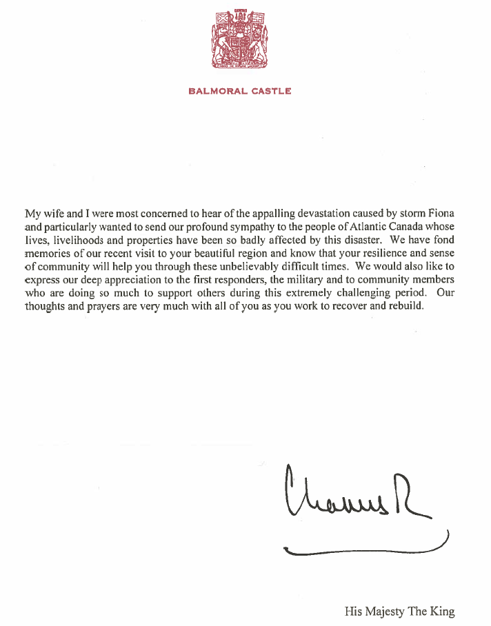 Message from His Majesty King Charles III regarding the devastation caused by storm Fiona.
<a href="/RoyalFamily/">The Royal Family</a>